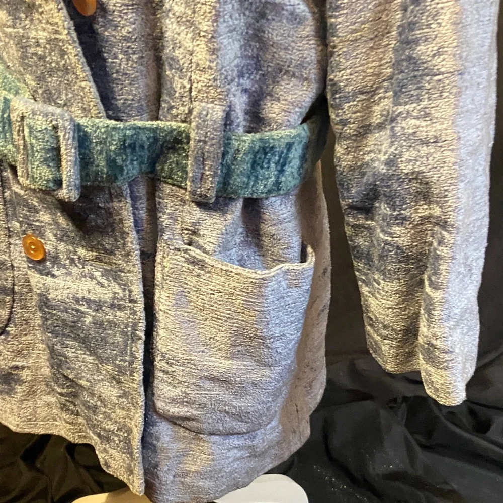 Textured Blue Belted Coat - Picture 7 of 11